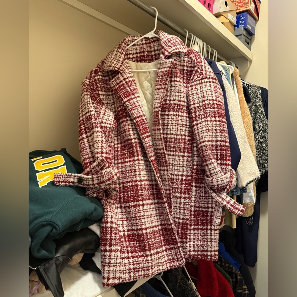 Red and White QUILTED Plaid Women's Coat